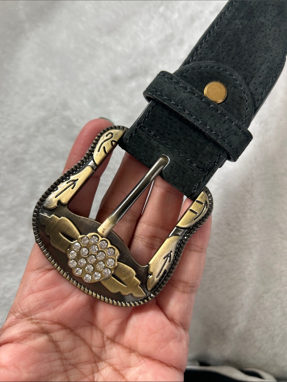 Black Women’s Belt with Decorative Gold Buckle Boho Western Vintage Feel